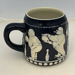 Vintage Western Germany Blue Salt Glaze Bowling Theme Ceramic Mug Stein